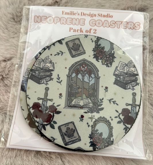 Cream Romantasy Print Neoprene Coaster 2 Pack