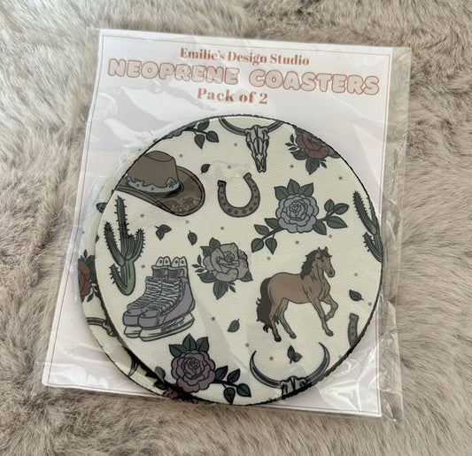 Cream Cowboy Romance Print Neoprene Coaster 2 Pack