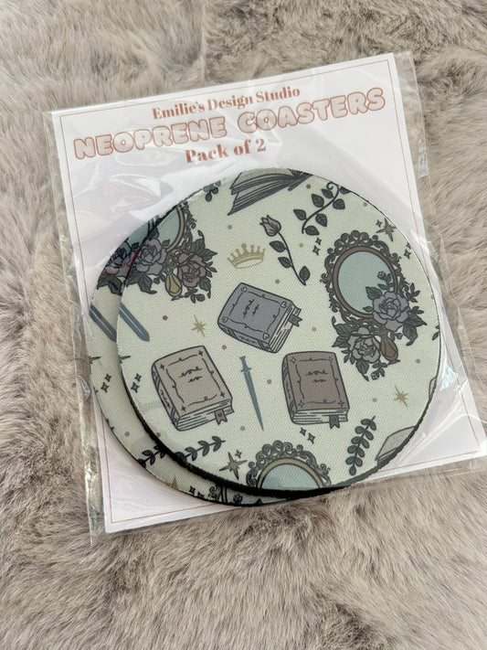 Cream Girlie Romantasy Print Neoprene Coaster 2 Pack