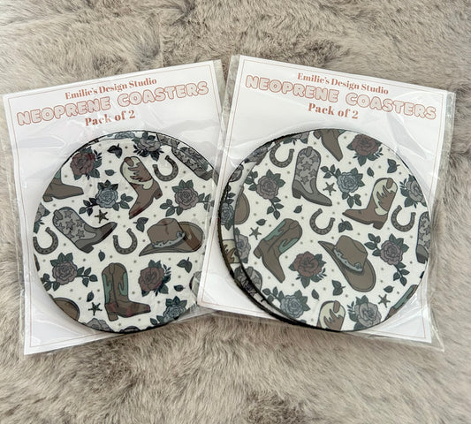 Cowboy Boots Print Neoprene Coaster 2 Pack