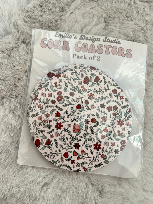 Ditsy Floral Hard Cork Coaster 2 Pack