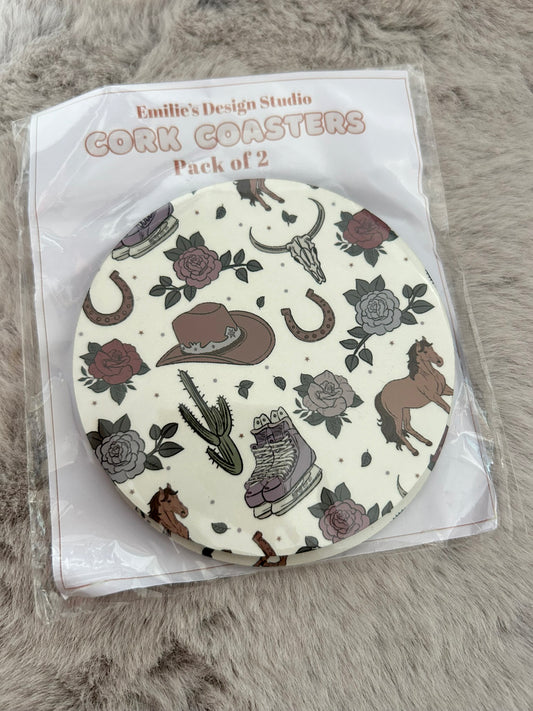Cowboy Romance Hard Cork Coaster 2 Pack
