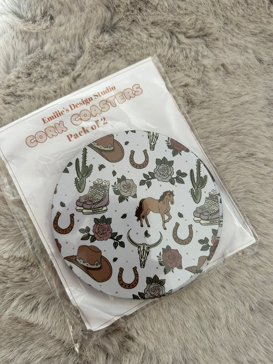 Cowboy Romance Hard Cork Coaster 2 Pack