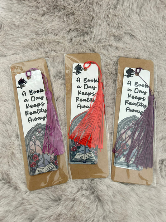 A Book a Day Romantasy Double Sided Bookmark Aluminum Tassel