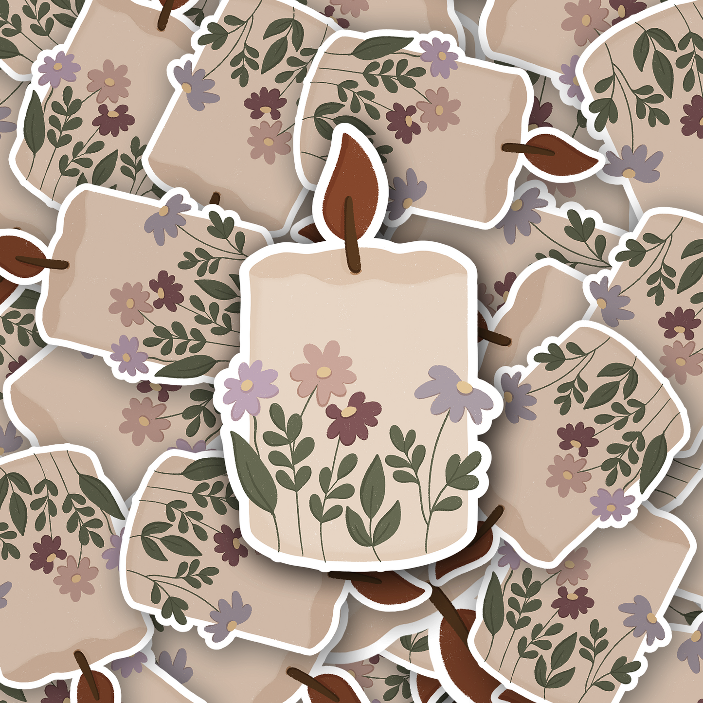 Floral Candle Vinyl waterproof Sticker