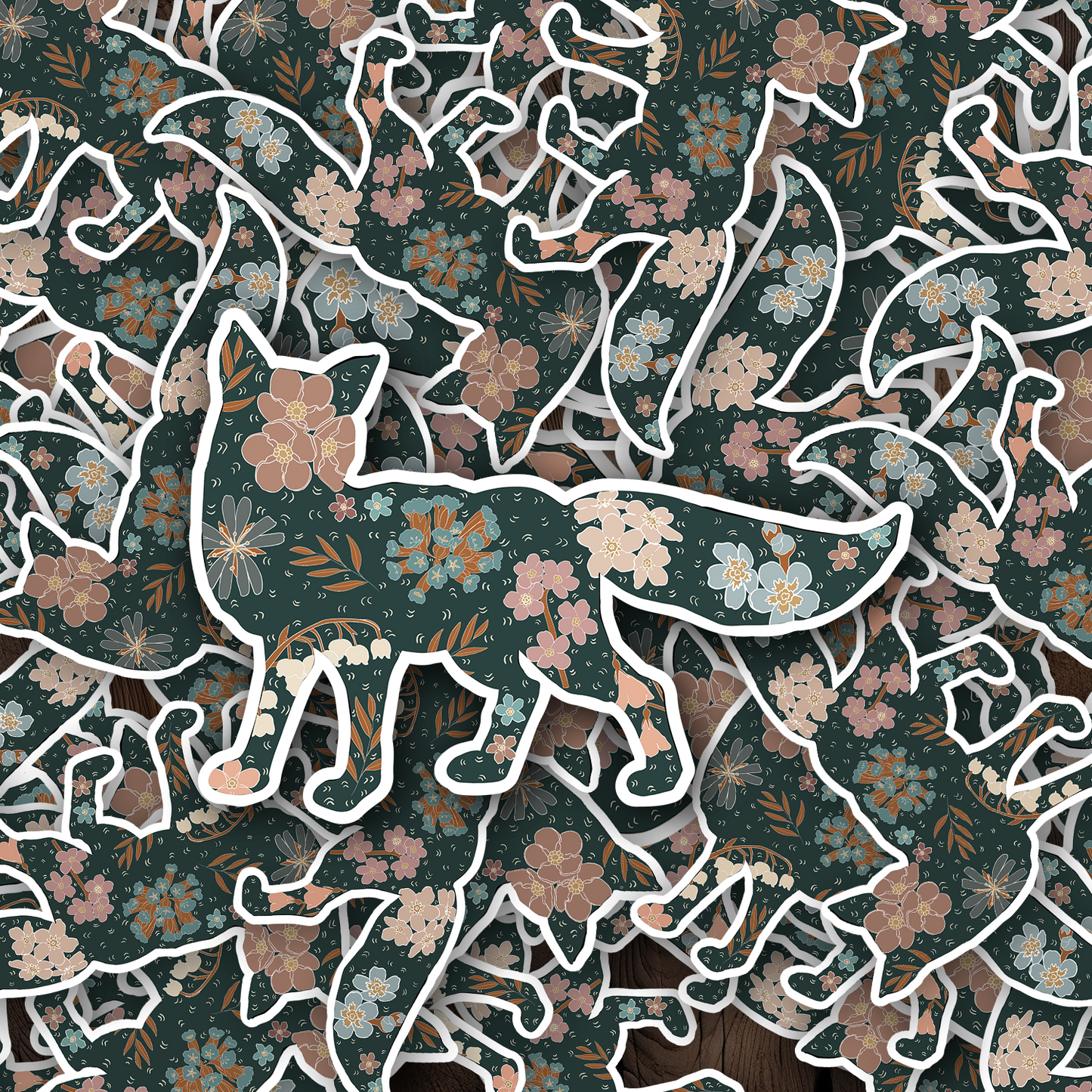 Scandinavian Folk Floral Woodland Fox Vinyl waterproof Sticker