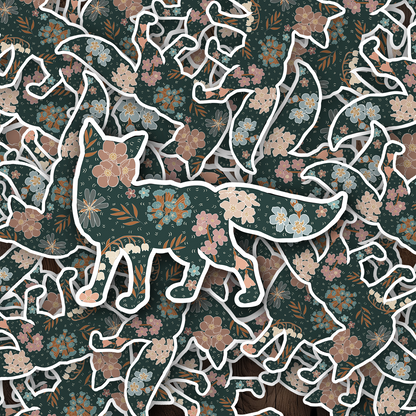 Scandinavian Folk Floral Woodland Fox Vinyl waterproof Sticker