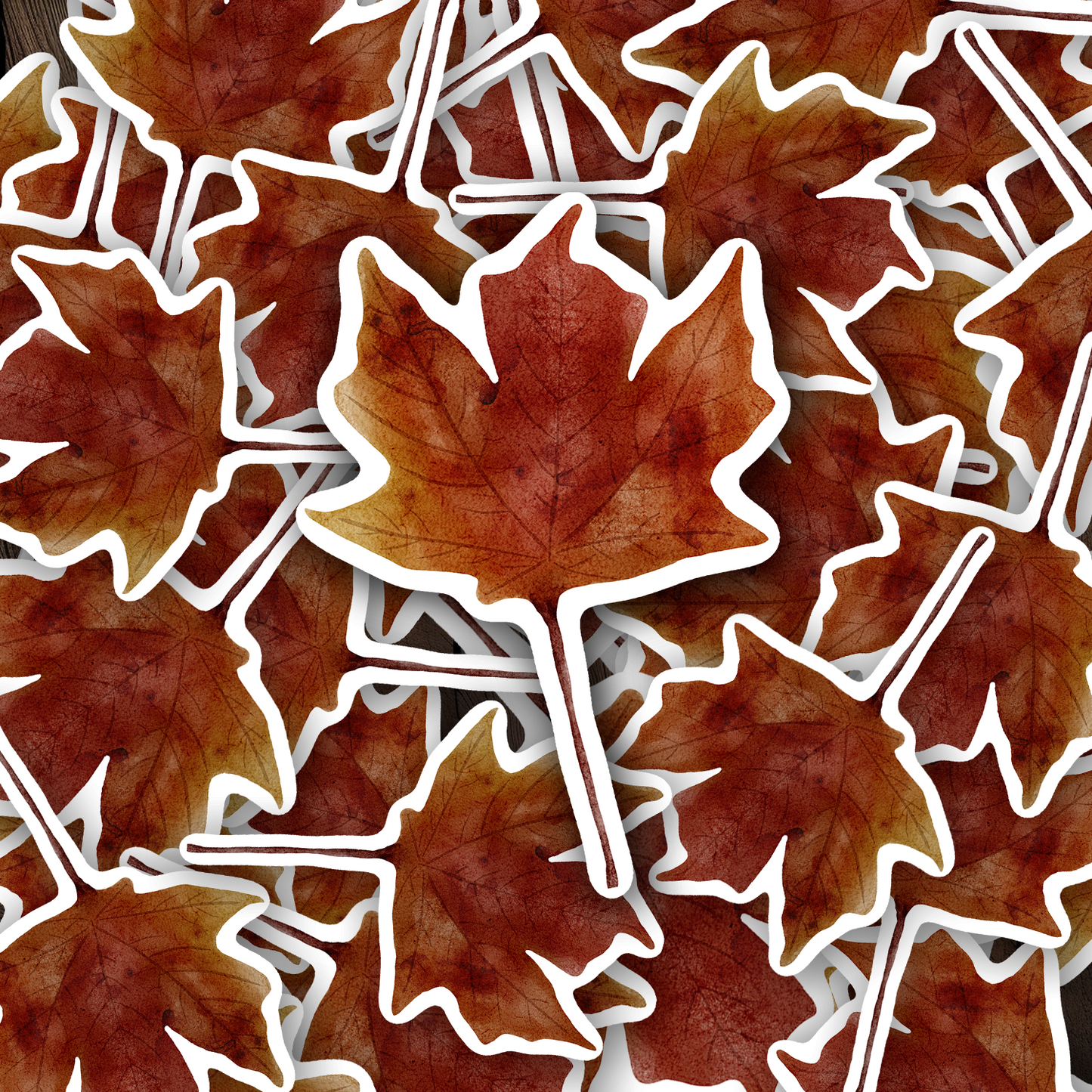 Watercolour Autumn Chestnut Maple Leaf Vinyl waterproof Sticker
