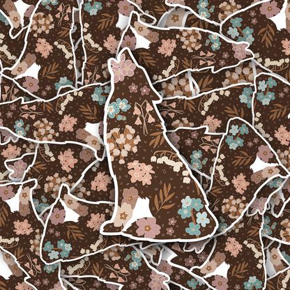 Scandinavian Folk Woodland Floral Wolf Vinyl waterproof Sticker