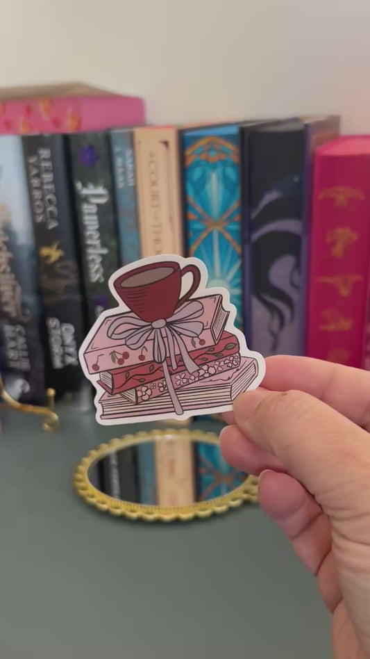 Cherries Bookstack Vinyl waterproof Sticker