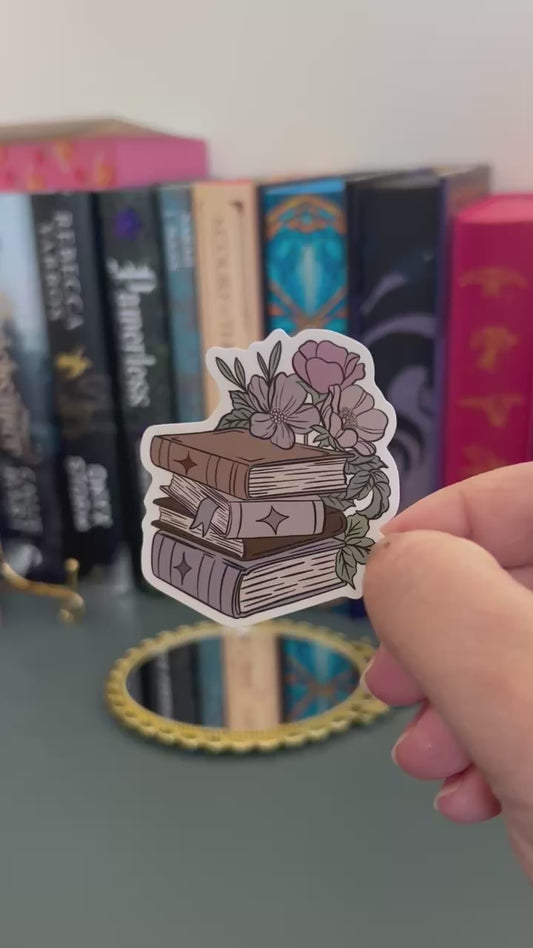Floral Bookstack Vinyl waterproof Sticker
