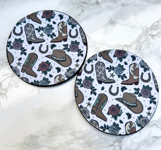 Cowboy Boots Print Neoprene Coaster 2 Pack